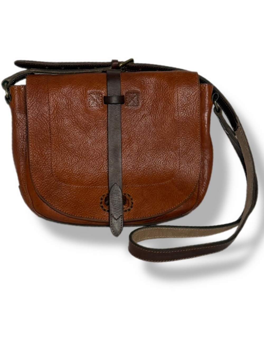 WILL Leather Goods Brown Leather Saddle Crossbody Bag Two Tone Full Grain